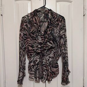 Women's Blouse in Black/White/Pink in Size Medium by Bisou Bisou